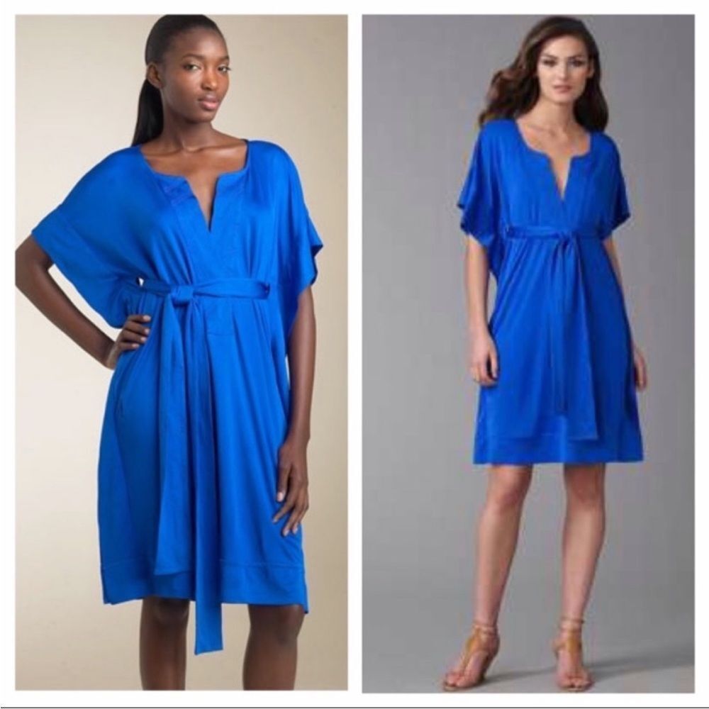 Diane Von Furstenberg Cobalt Blue Belted V-Neck Dress